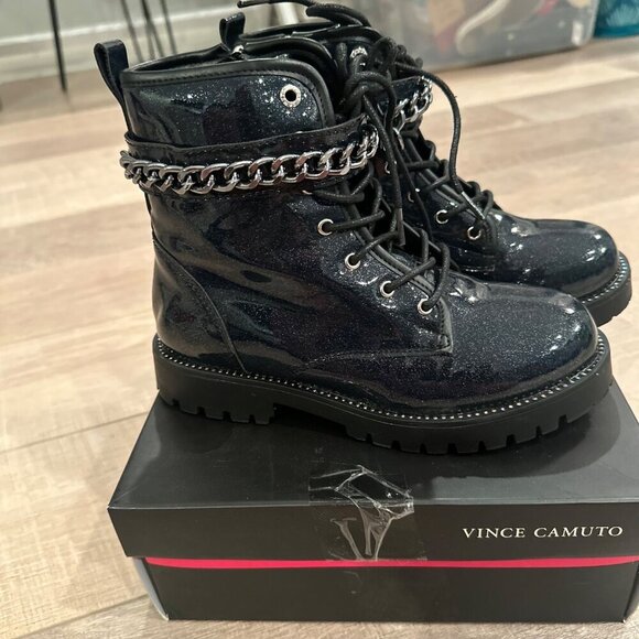 VINCE CAMUTO LACE UP COMPAT BOOTS GIRLS SIZE 3 NEW MIDNIGHT NAVY - Picture 1 of 10